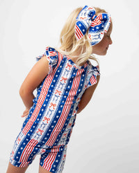 Baby Kids Bamboo Pajamas — Liberty Belle Cap Sleeve Shirt & Shorts Set — Image 1