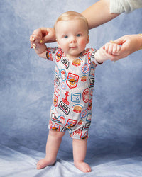 Baby Kids Bamboo Pajamas — Lil' Patch of America Shortie Romper — Image 1