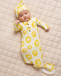 Baby Kids Bamboo Pajamas — Little Sunshine Knotted Gown & Beanie Set — Image 1