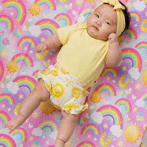 Baby Kids Bamboo Pajamas — Little Sunshine Ruffled Bummies — Image 1