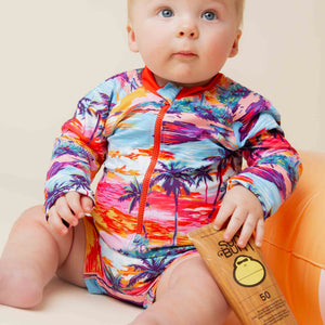 Baby Kids Bamboo Pajamas — Long Time No Sea Long Sleeve Rash Guard One Piece Swimsuit — Image 1