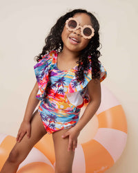 Baby Kids Bamboo Pajamas — Long Time No Sea Ruffle Sleeve One Piece Swimsuit — Image 1