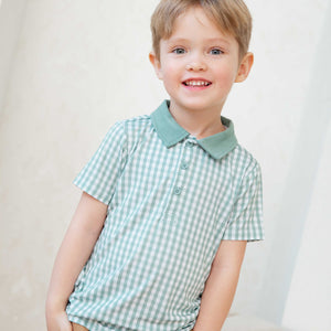 Baby Kids Bamboo Pajamas — Lucky Gingham Boys Polo — Image 1