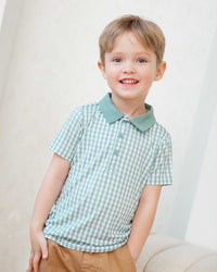 Baby Kids Bamboo Pajamas — Lucky Gingham Boys Polo — Image 1