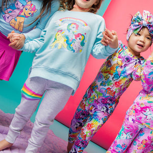 Baby Kids Bamboo Pajamas — My Little Pony™: Classic Blue Crew Neck and Heather Grey Jogger Set — Image 1