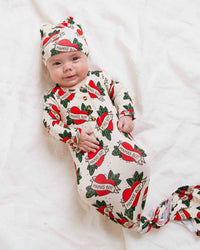 Baby Kids Bamboo Pajamas — Mama's Boy Newborn Knotted Gown + Beanie Set — Image 1