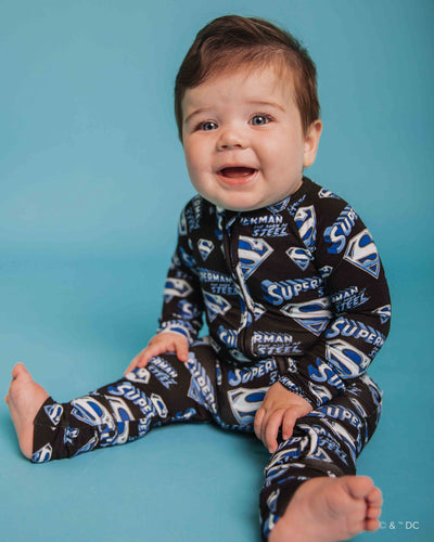 Baby Kids Bamboo Pajamas — SUPERMAN™ Man of Steel Convertible Romper — Image 1