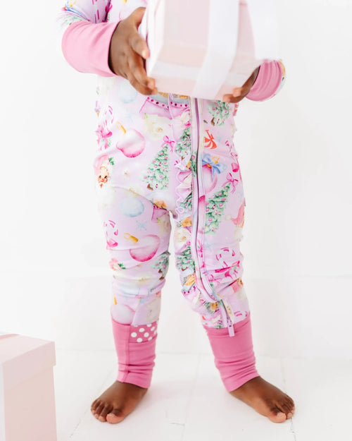 Baby Kids Bamboo Pajamas — Merry Little Pinkmas Convertible Ruffle Romper — Image 22
