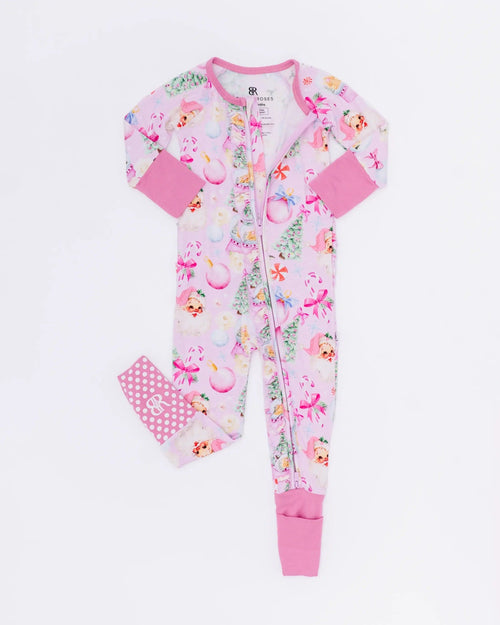 Baby Kids Bamboo Pajamas — Merry Little Pinkmas Convertible Ruffle Romper — Image 15