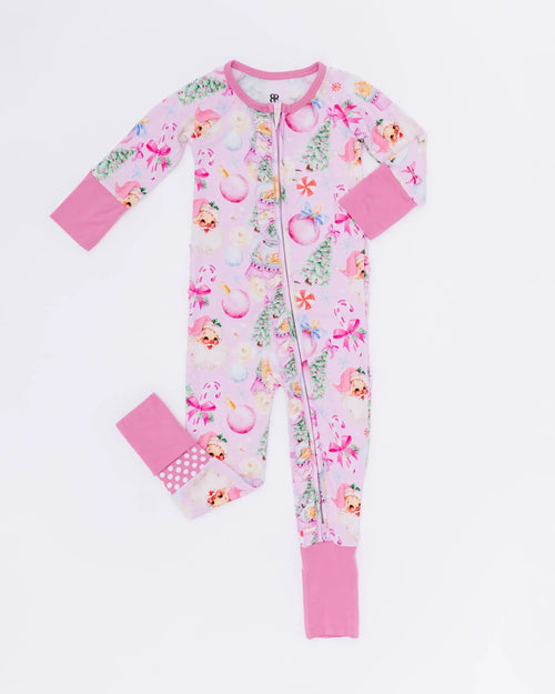 Baby Kids Bamboo Pajamas — Merry Little Pinkmas Convertible Ruffle Romper — Image 4