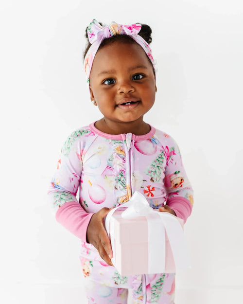 Baby Kids Bamboo Pajamas — Merry Little Pinkmas Convertible Ruffle Romper — Image 11