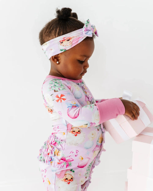 Baby Kids Bamboo Pajamas — Merry Little Pinkmas Convertible Ruffle Romper — Image 9
