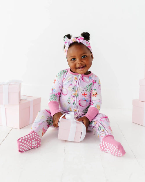 Baby Kids Bamboo Pajamas — Merry Little Pinkmas Convertible Ruffle Romper — Image 10