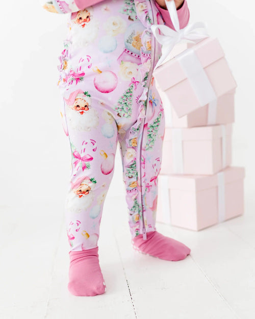Baby Kids Bamboo Pajamas — Merry Little Pinkmas Convertible Ruffle Romper — Image 6