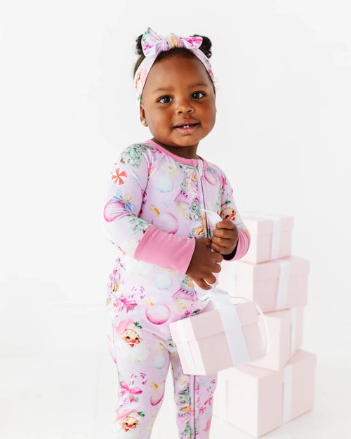 Baby Kids Bamboo Pajamas — Merry Little Pinkmas Convertible Ruffle Romper — Image 7