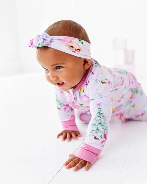 Baby Kids Bamboo Pajamas — Merry Little Pinkmas Ruffle Footie — Image 13