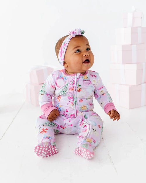 Baby Kids Bamboo Pajamas — Merry Little Pinkmas Ruffle Footie — Image 20