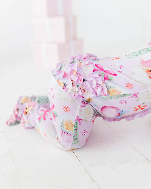 Baby Kids Bamboo Pajamas — Merry Little Pinkmas Ruffle Footie — Image 12