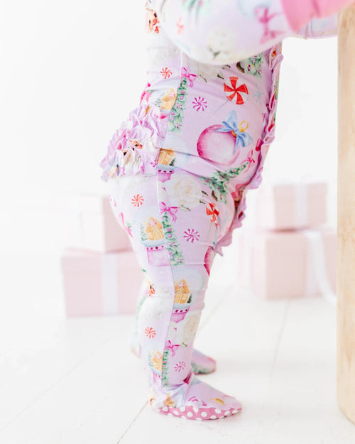 Baby Kids Bamboo Pajamas — Merry Little Pinkmas Ruffle Footie — Image 10