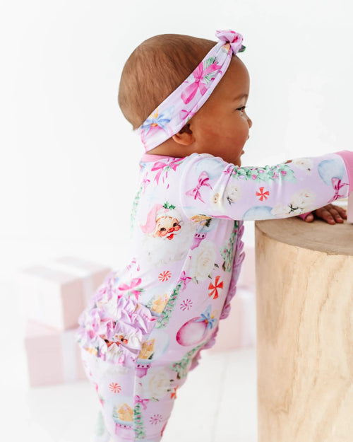 Baby Kids Bamboo Pajamas — Merry Little Pinkmas Ruffle Footie — Image 9