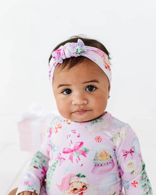 Baby Kids Bamboo Pajamas — Merry Little Pinkmas Headwrap — Image 1