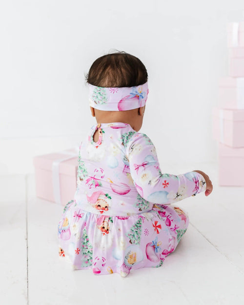 Baby Kids Bamboo Pajamas — Merry Little Pinkmas Headwrap — Image 9