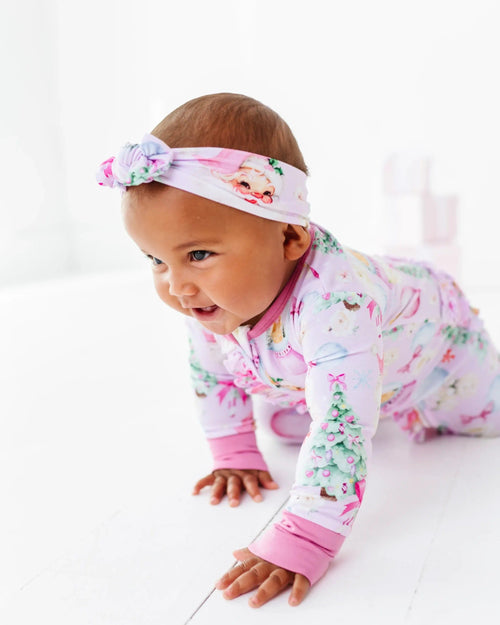 Baby Kids Bamboo Pajamas — Merry Little Pinkmas Headwrap — Image 6