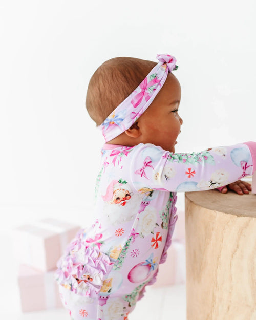 Baby Kids Bamboo Pajamas — Merry Little Pinkmas Headwrap — Image 10