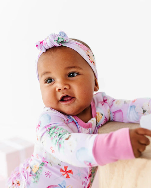 Baby Kids Bamboo Pajamas — Merry Little Pinkmas Headwrap — Image 5