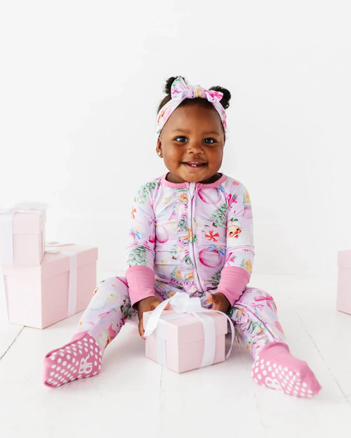 Baby Kids Bamboo Pajamas — Merry Little Pinkmas Headwrap — Image 7