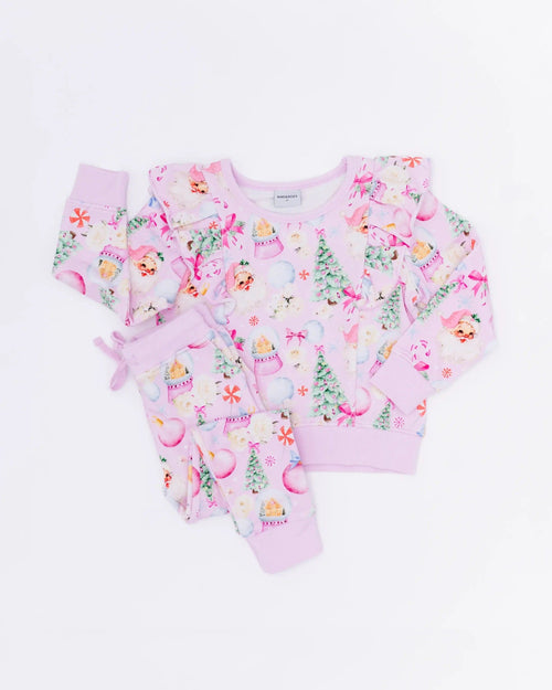Baby Kids Bamboo Pajamas — Merry Little Pinkmas Jogger Set — Image 3