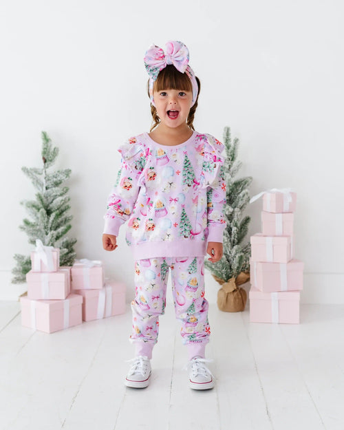 Baby Kids Bamboo Pajamas — Merry Little Pinkmas Jogger Set — Image 1