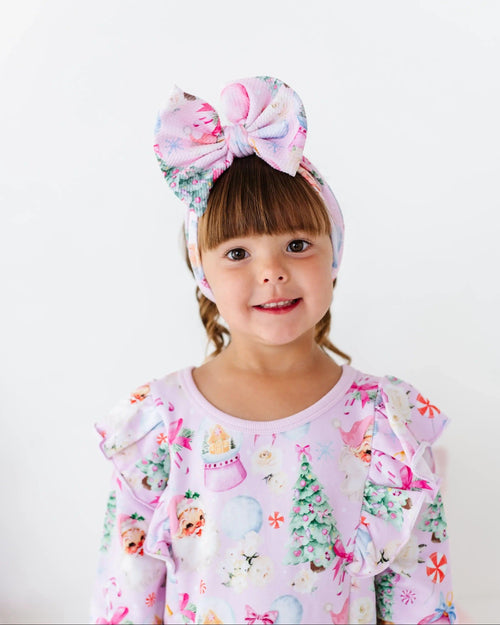 Baby Kids Bamboo Pajamas — Merry Little Pinkmas Biggie Bow — Image 1