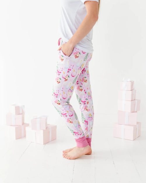 Baby Kids Bamboo Pajamas — Merry Little Pinkmas Women's Pants — Image 10