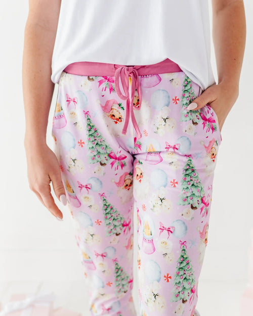 Baby Kids Bamboo Pajamas — Merry Little Pinkmas Women's Pants — Image 3