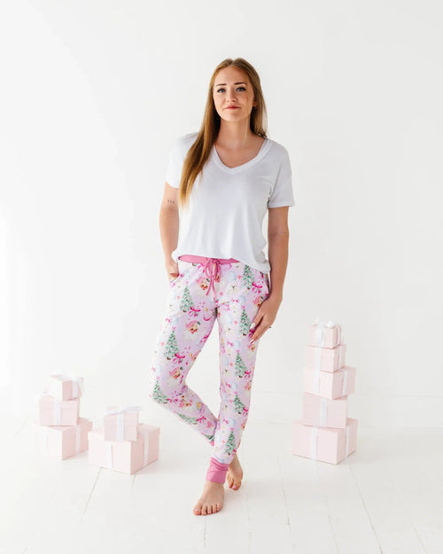 Baby Kids Bamboo Pajamas — Merry Little Pinkmas Women's Pants — Image 5