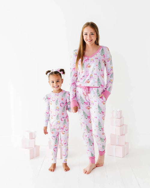 Baby Kids Bamboo Pajamas — Merry Little Pinkmas Women's Pants — Image 6