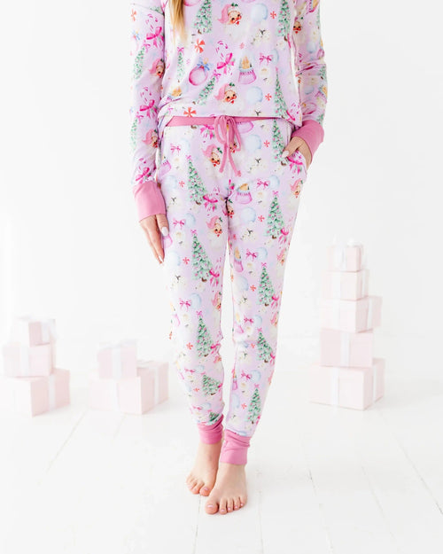 Baby Kids Bamboo Pajamas — Merry Little Pinkmas Women's Pants — Image 8