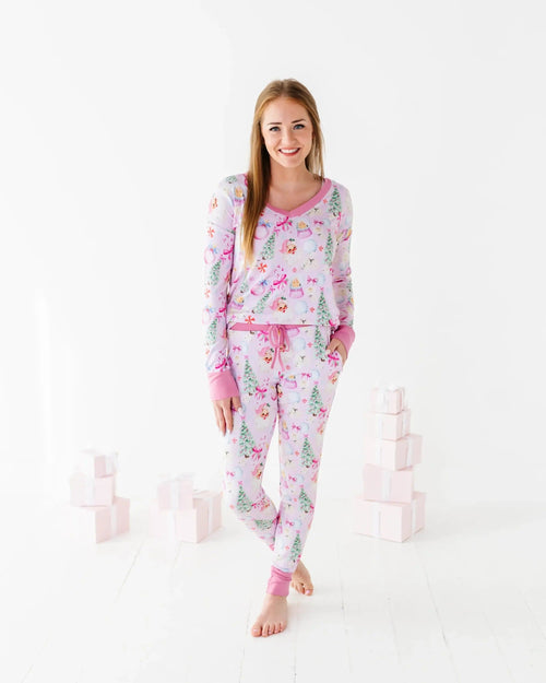 Baby Kids Bamboo Pajamas — Merry Little Pinkmas Women's Pants — Image 9