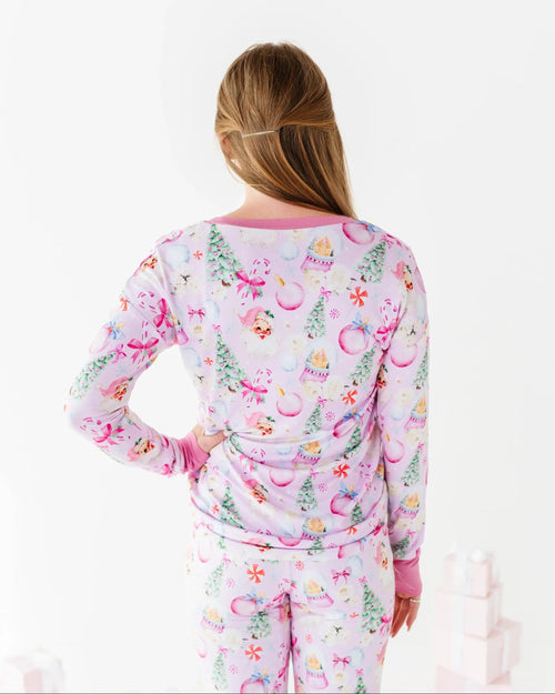 Baby Kids Bamboo Pajamas — Merry Little Pinkmas Women's Long Sleeve V-Neck T-Shirt — Image 7