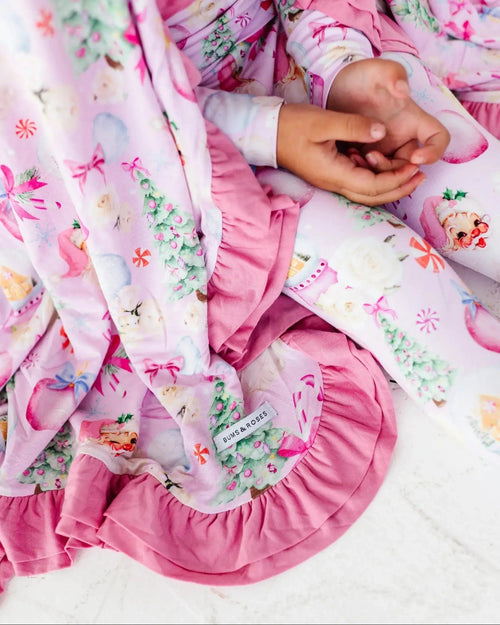 Baby Kids Bamboo Pajamas — Merry Little Pinkmas Ruffle Bum Bum Blanket — Image 4