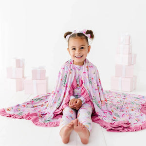 Bums & Roses - Baby & Kids Bamboo Pajamas - Merry Little Pinkmas Ruffle Bum Bum Blanket - Image 1