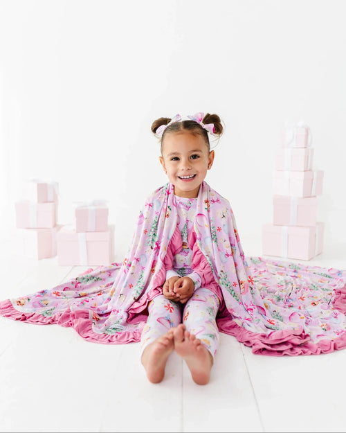 Baby Kids Bamboo Pajamas — Merry Little Pinkmas Ruffle Bum Bum Blanket — Image 6