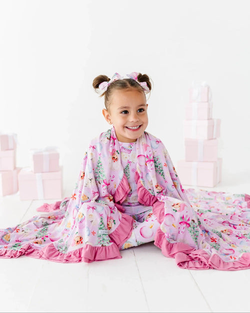 Baby Kids Bamboo Pajamas — Merry Little Pinkmas Ruffle Bum Bum Blanket — Image 1