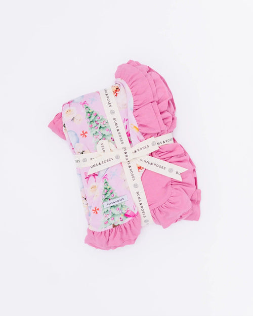 Baby Kids Bamboo Pajamas — Merry Little Pinkmas Ruffle Bum Bum Blanket — Image 5