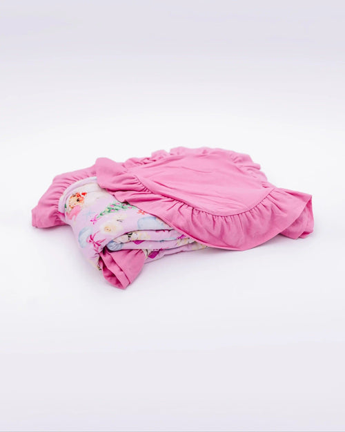 Baby Kids Bamboo Pajamas — Merry Little Pinkmas Ruffle Bum Bum Blanket — Image 7