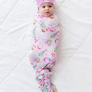 Bums & Roses - Baby & Kids Bamboo Pajamas - Merry Little Pinkmas Swaddle & Velvet Bow Beanie - Image 1