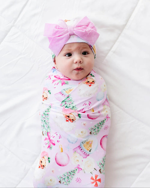Baby Kids Bamboo Pajamas — Merry Little Pinkmas Swaddle & Velvet Bow Beanie — Image 5
