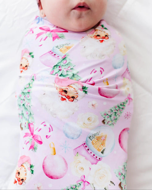 Baby Kids Bamboo Pajamas — Merry Little Pinkmas Swaddle & Velvet Bow Beanie — Image 4