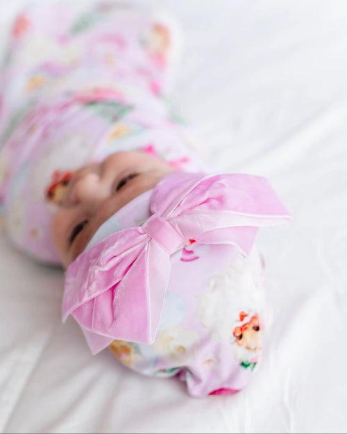 Baby Kids Bamboo Pajamas — Merry Little Pinkmas Swaddle & Velvet Bow Beanie — Image 7